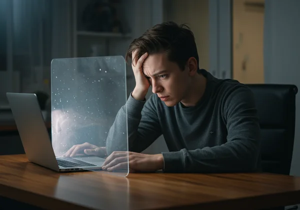Person struggling with invisible barrier for task initiation