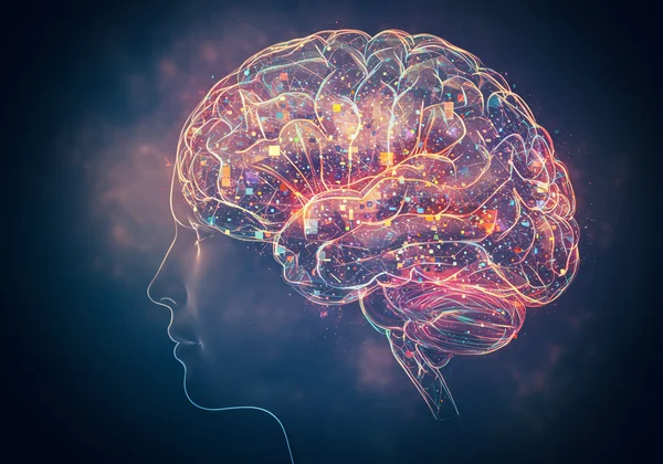 Abstract image of a brain with colorful, diverse pathways.