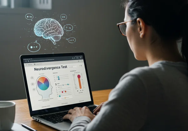 Persona che utilizza un test sulla neurodivergenza su un computer.