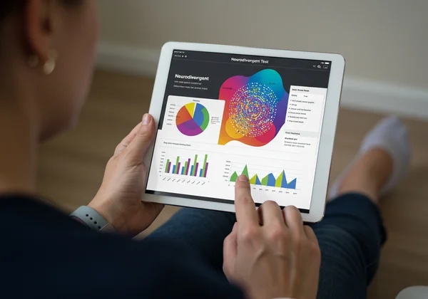 Persona che visualizza i risultati di un test neurodivergente online su uno schermo