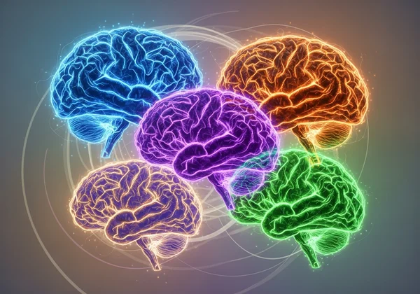 Arte astratta che mostra diverse variazioni del cervello umano