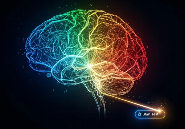 Cervello con percorsi unici, che portano a un test di neurodivergenza