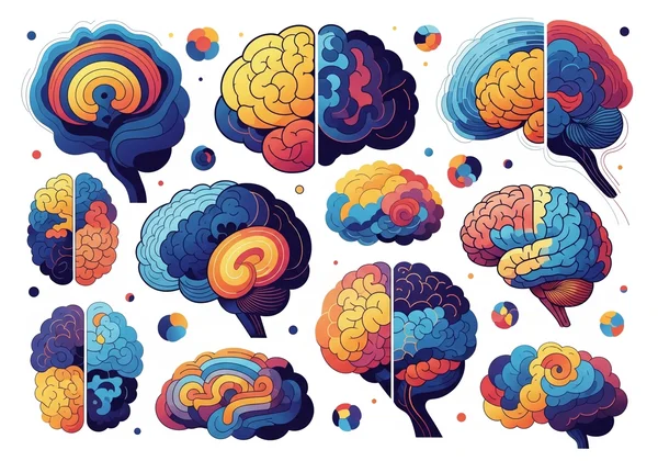 Ilustração de diversos tipos de cérebro e neurodiversidade