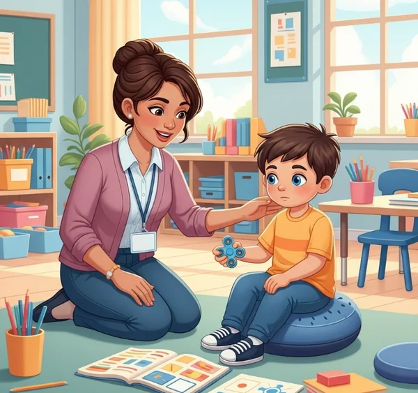 Teacher supporting neurodivergent student in inclusive classroom