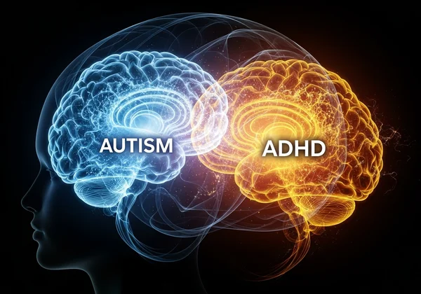 Abstract representation of two minds merging or contrasting